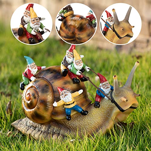 SUYNYBHF Garden Gnome Statue Outdoor Gnomes Driving Snail with Rope Patio Lawn Yard House Kitchen Figurine Art Housewarming Funny Resin Decoration 7.68 inch Gift by Hand Painted…