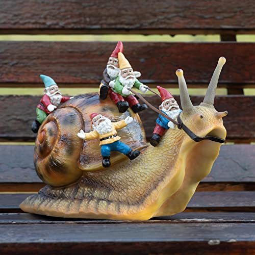 SUYNYBHF Garden Gnome Statue Outdoor Gnomes Driving Snail with Rope Patio Lawn Yard House Kitchen Figurine Art Housewarming Funny Resin Decoration 7.68 inch Gift by Hand Painted…