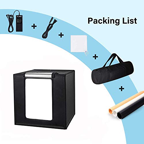 Lightbox, GLZ 32x32 Inch Photo Studio Light Box Shooting Tent Kit with Dimmable and Movable LED Lights, Carry Bag and 3 Color backdrops for Photoshoot (White Black Gold)