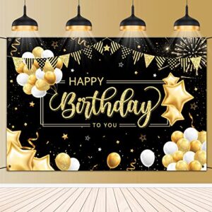 happy birthday backdrop banner gatherfun birthday party supplies decorations large black and gold photography background for boys girls men women birthday party