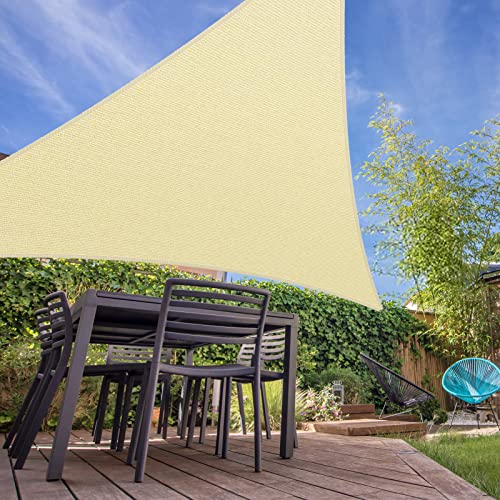 14' x 14' x 14' Triangle Sun Shade Sail Canopy UV Block Fabric Shelter Cloth Screen Awning for Outdoor Patio Garden - 185 GSM, 95% UV Block, Heavy Duty, Customized, Beige