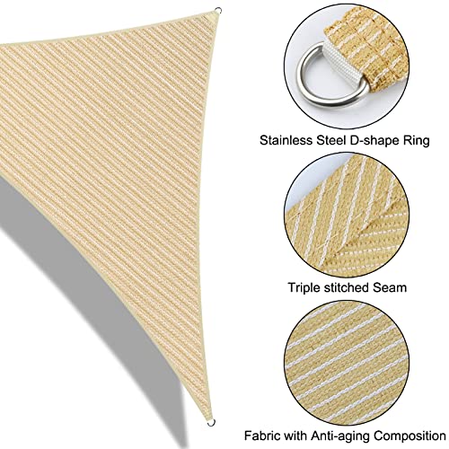 14' x 14' x 14' Triangle Sun Shade Sail Canopy UV Block Fabric Shelter Cloth Screen Awning for Outdoor Patio Garden - 185 GSM, 95% UV Block, Heavy Duty, Customized, Beige