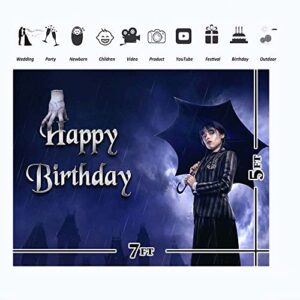 Wednesday Addams Happy Birthday Backdrop 7x5ft Wednesday Addams Birthday Backdrop Marlina for Girls Vinyl Wednesday Addams Themed Birthday Decorations Banner Customized