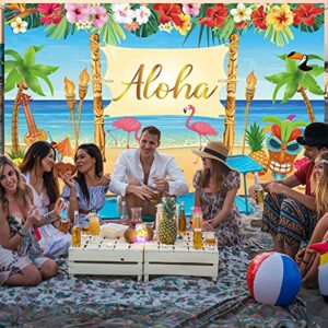 Hawaiian Aloha Party Decoration, Extra Large Summer Luau Beach Party Banner Backdrop Background Photography for Birthday Musical Party Baby Shower Tropical Tiki Themed Decoration, 72.8 x 43.3 Inch