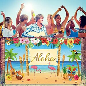 Hawaiian Aloha Party Decoration, Extra Large Summer Luau Beach Party Banner Backdrop Background Photography for Birthday Musical Party Baby Shower Tropical Tiki Themed Decoration, 72.8 x 43.3 Inch