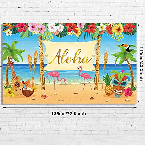 Hawaiian Aloha Party Decoration, Extra Large Summer Luau Beach Party Banner Backdrop Background Photography for Birthday Musical Party Baby Shower Tropical Tiki Themed Decoration, 72.8 x 43.3 Inch