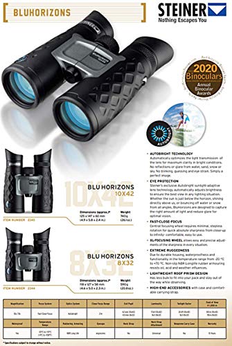 Steiner BluHorizons Binoculars with Unique Lens Technology, Eye Protection, Compact, Lightweight, Ideal for Outdoor Activities and Sporting Events, 10x42