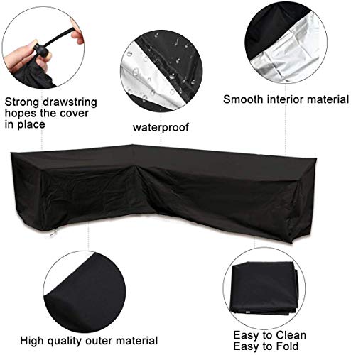 Silvotek L Shaped Garden Furniture Covers - Protective Cover for Corner Sofa with Durable Hem Cord, 210D L Shaped Outdoor Sofa Cover L Shaped Patio Couch Cover (L Shape 79"×106"×35.4")