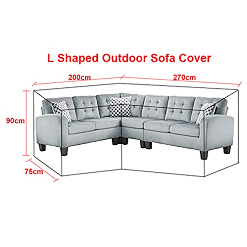 Silvotek L Shaped Garden Furniture Covers - Protective Cover for Corner Sofa with Durable Hem Cord, 210D L Shaped Outdoor Sofa Cover L Shaped Patio Couch Cover (L Shape 79"×106"×35.4")