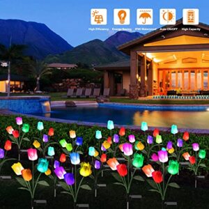 Solar Lights Outdoor Decorative, EMTSEB 2 Pack Solar Garden Lights with 8 Tulip Flowers, Muti-Color Changing LED Waterproof Landscape Lights for Garden Decoration (Pink & White Tulip)