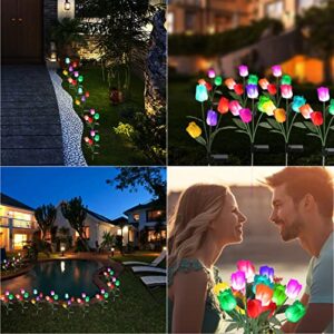 Solar Lights Outdoor Decorative, EMTSEB 2 Pack Solar Garden Lights with 8 Tulip Flowers, Muti-Color Changing LED Waterproof Landscape Lights for Garden Decoration (Pink & White Tulip)