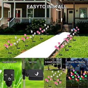 Solar Lights Outdoor Decorative, EMTSEB 2 Pack Solar Garden Lights with 8 Tulip Flowers, Muti-Color Changing LED Waterproof Landscape Lights for Garden Decoration (Pink & White Tulip)