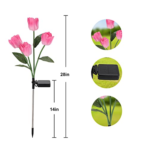 Solar Lights Outdoor Decorative, EMTSEB 2 Pack Solar Garden Lights with 8 Tulip Flowers, Muti-Color Changing LED Waterproof Landscape Lights for Garden Decoration (Pink & White Tulip)