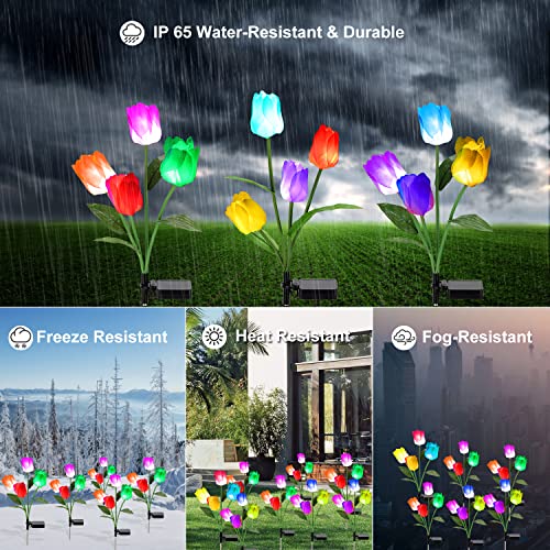 Solar Lights Outdoor Decorative, EMTSEB 2 Pack Solar Garden Lights with 8 Tulip Flowers, Muti-Color Changing LED Waterproof Landscape Lights for Garden Decoration (Pink & White Tulip)