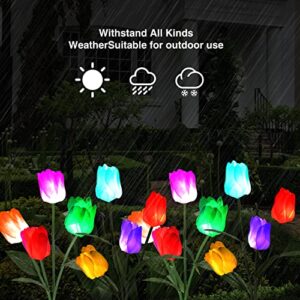 Solar Lights Outdoor Decorative, EMTSEB 2 Pack Solar Garden Lights with 8 Tulip Flowers, Muti-Color Changing LED Waterproof Landscape Lights for Garden Decoration (Pink & White Tulip)