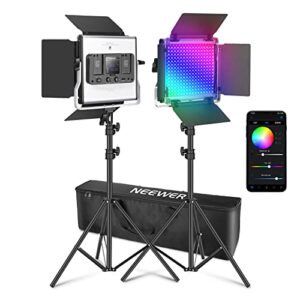 neewer upgraded 660 pro ii rgb led video light with app control&stand kit, 2 pack constant 50w no color shift/1% precise min dimming/360° rgb/cri97+/3200k~5600k for game streaming youtube photography