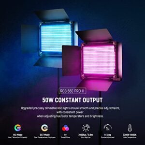 NEEWER Upgraded 660 PRO II RGB LED Video Light with App Control&Stand Kit, 2 Pack Constant 50W No Color Shift/1% Precise Min Dimming/360° RGB/CRI97+/3200K~5600K for Game Streaming YouTube Photography