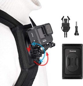 telesin 360 rotation bag backpack shoulder strap mount with adjustable pad and j hook, strap holder attachment for gopro max hero 11 10 9 8 7 6 5, osmo action, insta360