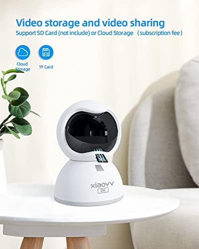 XIAOVV Home Security Cameras,2k 360 Degree 2.4ghz WiFi Security Camera,Privacy Mode,Night Vision Indoor Pet Camera with Alarm Push Phone app,SD&Cloud Storage