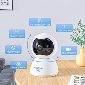 XIAOVV Home Security Cameras,2k 360 Degree 2.4ghz WiFi Security Camera,Privacy Mode,Night Vision Indoor Pet Camera with Alarm Push Phone app,SD&Cloud Storage