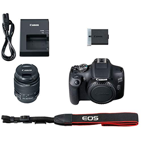 Canon EOS 2000D (Rebel T7) DSLR Camera with 18-55mm f/3.5-5.6 Zoom Lens, 64GB Memory,Case, Tripod and More (28pc Bundle)