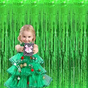 Green Tinsel Foil Fringe Curtain Party Backdrop Decorations for Christmas Graduation Birthday Wedding Engagement Bridal Baby Shower Bachelorette Holiday Celebration, Green Photo Booth Props - 2 Packs