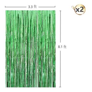 Green Tinsel Foil Fringe Curtain Party Backdrop Decorations for Christmas Graduation Birthday Wedding Engagement Bridal Baby Shower Bachelorette Holiday Celebration, Green Photo Booth Props - 2 Packs