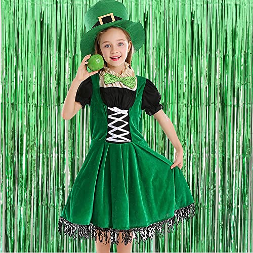 Green Tinsel Foil Fringe Curtain Party Backdrop Decorations for Christmas Graduation Birthday Wedding Engagement Bridal Baby Shower Bachelorette Holiday Celebration, Green Photo Booth Props - 2 Packs