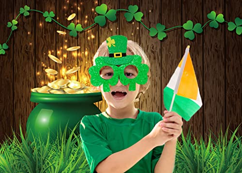 St.Patricks Day Backdrop Green Shamrock Gold Pot Lucky Irish Wooden Wall Photography Background Kids Adult Party Decoration Photo Booth Studio Props 8x6