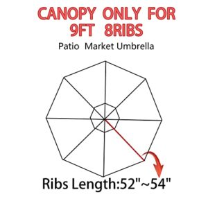 Garden lucky 9ft Patio Umbrella Replacement Canopy Market Umbrella Top Outdoor Umbrella Canopy for 8 Ribs Umbrella Green