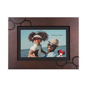 disney classic mickey mouse photoshare 8” smart digital picture frame, send pics from phone to frames, wi-fi, 8 gb, holds 5,000+ pics, hd touchscreen, premium espresso engraved wood