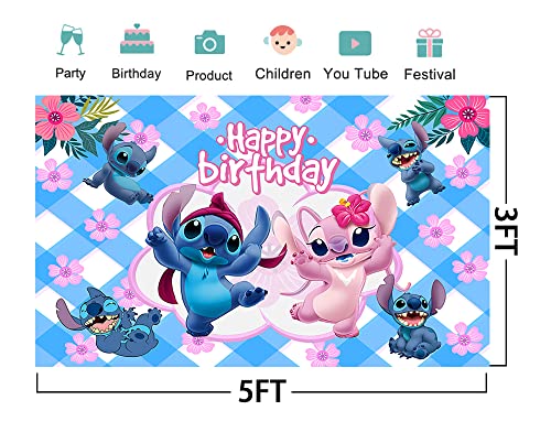 Backdrops for Lilo and Stitch Birthday Party Decorations Supplies Stitch Baby Shower Photo Background for Cake Table Decorations Happy Birthday Banner 5x3ft