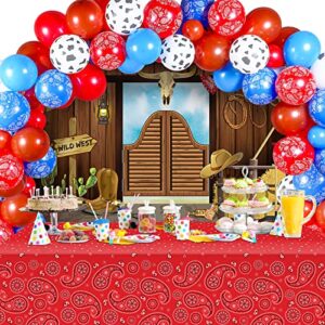 western cowboy party decoration wild west cowboy photography backdrop, bandana tablecloth and western cowboy balloons, western cowboy theme party supplies for kids birthday baby shower party