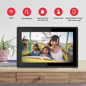 Feelcare 10.1 Inch 16GB Smart WiFi Digital Picture Frame, Send Photos or Small Videos from Anywhere, Touch Screen, 800x1280 IPS LCD Panel, Portrait and Landscape(Black)