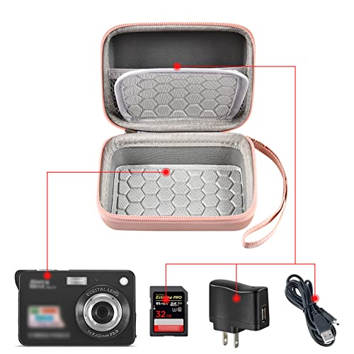 Carrying & Protective Case for Digital Camera, AbergBest 21 Mega Pixels 2.7" LCD Rechargeable HD/Kodak Pixpro/Canon PowerShot ELPH 180/190 / Sony DSCW800 / DSCW830 Cameras for Travel - Rose Gold