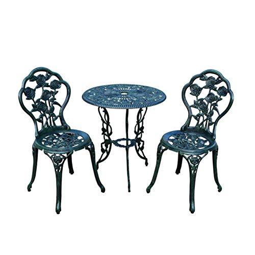 Oakland Living Cast Aluminum Conversation Metal Antique 3 Piece Patio Rose Bistro Set, Verdi Green