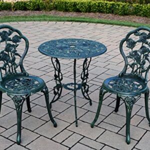 Oakland Living Cast Aluminum Conversation Metal Antique 3 Piece Patio Rose Bistro Set, Verdi Green