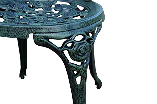 Oakland Living Cast Aluminum Conversation Metal Antique 3 Piece Patio Rose Bistro Set, Verdi Green