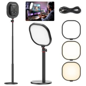 led streaming key light desktop- k7 extendable home office lighting live broadcast 360° fill professional studio led panel multi-layer diffusion, edge-lit technology for game video makeup photograph