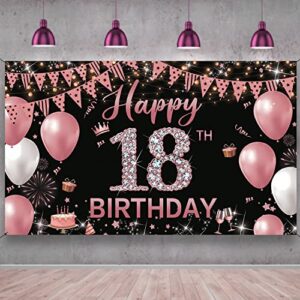 18th birthday decorations backdrop banner, happy 18th birthday party decorations for girls, rose gold birthday photo props backdrop, 18 year old birthday party sign decor fabric 6.1ft x 3.6ft phxey