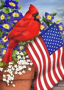 toland home garden 1112538 american cardinal patriotic flag 12×18 inch double sided patriotic garden flag for outdoor house bird flag yard decoration