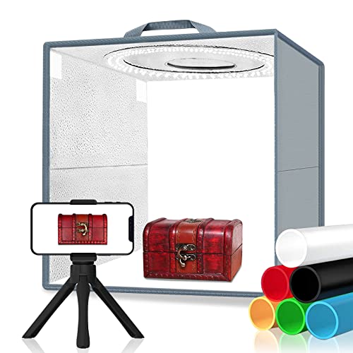 PULLINE Photo Light Box 160 LED 12''x12'' Dimmable Light Box Photography, Portable Photo Studio with Phone Tripod & 6 Backdrops, Folding Shooting Tent Kit for Jewelry/Small Items Product Photography