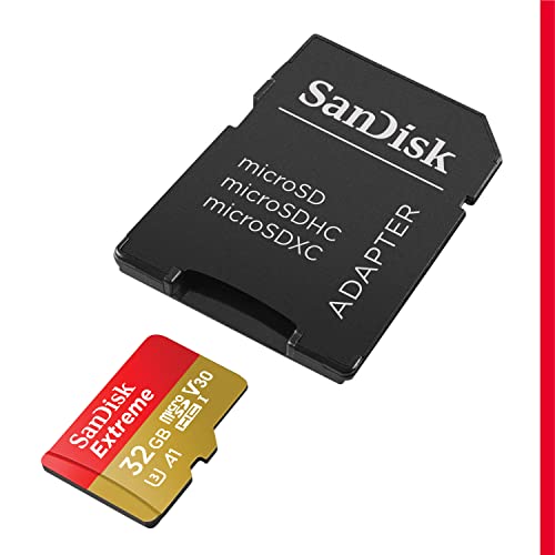 SanDisk 32GB Extreme microSDHC UHS-I Memory Card with Adapter - Up to 100MB/s, C10, U3, V30, 4K, A1, Micro SD - SDSQXAF-032G-GN6MA