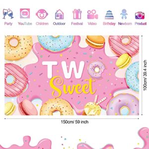 Two Sweet Birthday Backdrop Banner Decoration, Pink Donut 2nd Birthday Party Photography Background Props for Girl Donut Party Donut Grow up Party Candy Party Baby Shower Supplies, 6 x 4 Ft