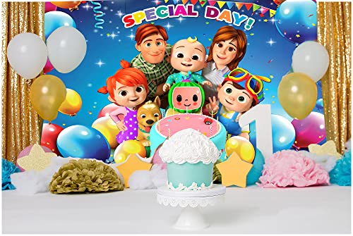 85x60 inches Cocomelon Backdrop Birthday Banner Party Decorations 7x5 ft Coco Melon Cartoon Happy Birthday Supplies Special Day Background For Multi Occasions