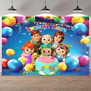 85x60 inches Cocomelon Backdrop Birthday Banner Party Decorations 7x5 ft Coco Melon Cartoon Happy Birthday Supplies Special Day Background For Multi Occasions