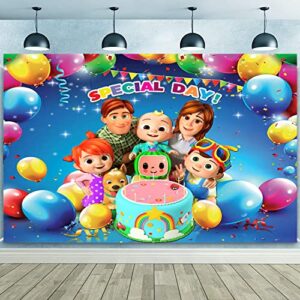 85x60 inches Cocomelon Backdrop Birthday Banner Party Decorations 7x5 ft Coco Melon Cartoon Happy Birthday Supplies Special Day Background For Multi Occasions