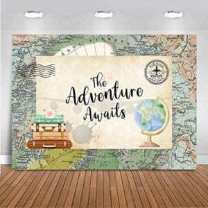 mocsicka adventure awaits backdrop you’ll go baby shower photo backdrops world map photography background vinyl adventure begins travel airplane photo banner (7x5ft)