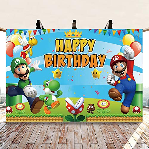 Super Mario Backdrop 5X3 Feet Backdrop for Mario Birthday Party Decorations Boy Children Birthday Party Baby Shower Supplies Photo Booth Studio Props