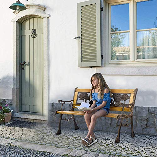 Tffnew Kids Mini Sized Park Outdoor Bench for Outside Clearance Garden Bench Antique Animals Style Wooden Patio Bench with Armrests Sturdy Steel Frame Furniture for 1-3 Teenagers Children Kids